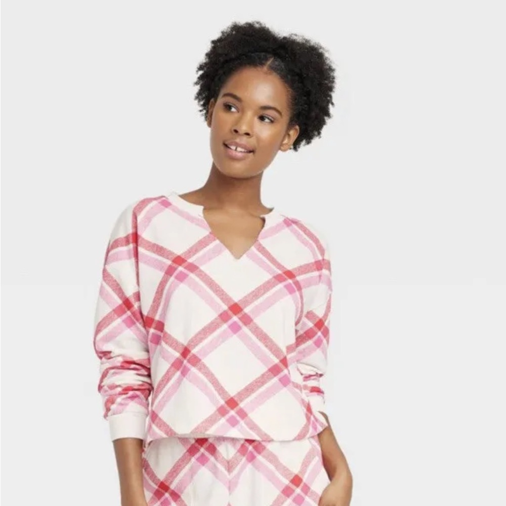 Colsie Women's Plaid Fleece Lounge Sweatshirt Oversized Size Small